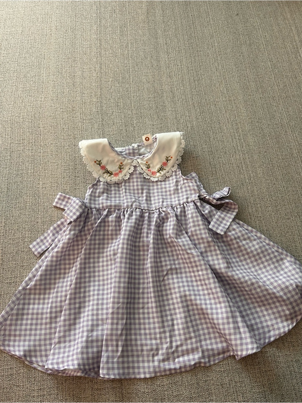 Cozy Pixies Lilac Gingham Sleeveless Dress Embroidered Peter Pan Collar Size 2/3